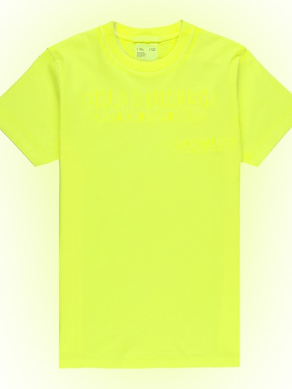 Helmut Lang Men’s Neon Highlighter Yellow Embroidered Standard Short Sleeve Tee